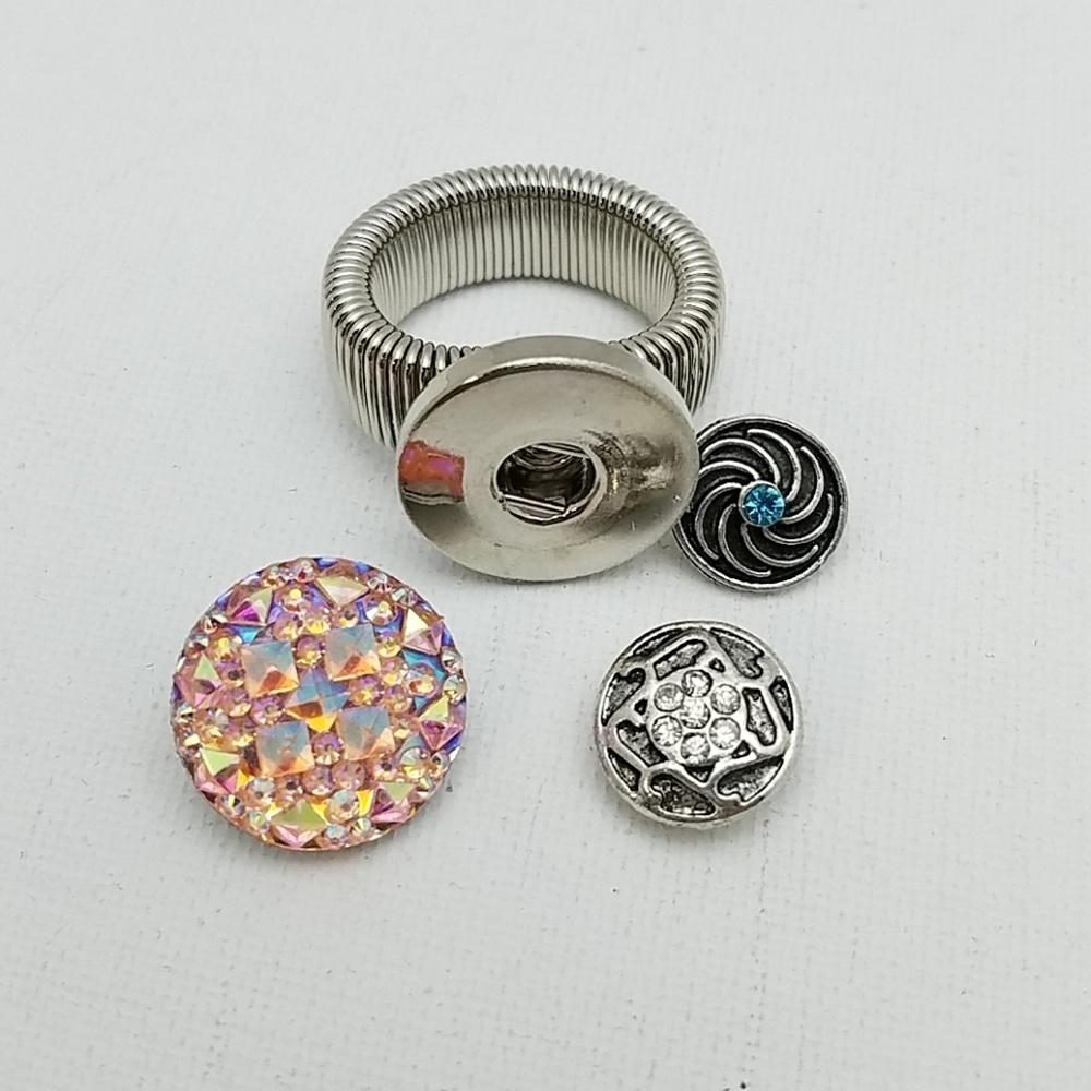 Snap It Exspanble Ring 3 Charms Set Silver Tone